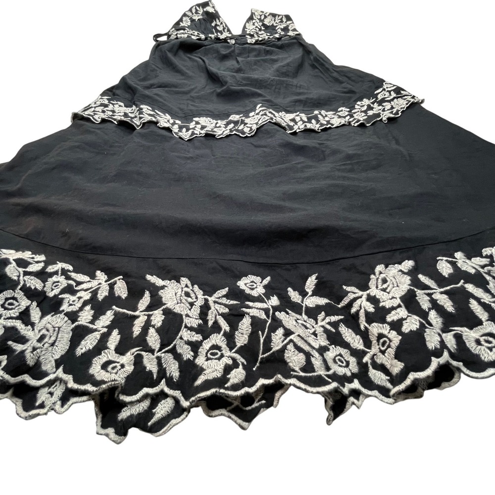 Abercrombie & Fitch Maxi Dress XL Black Cotton Floral Embroidered Halter Boho - Picture 3 of 16